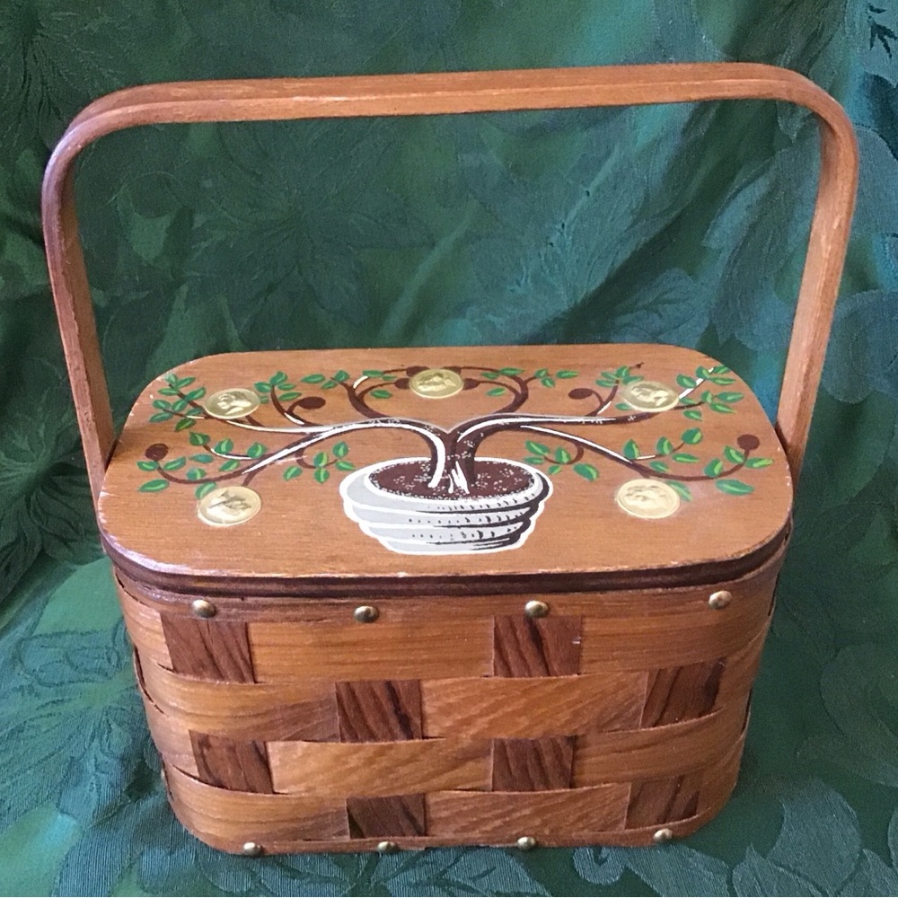 Vintage 60’s Money Tree Handmade Wood Woven Basket Purse